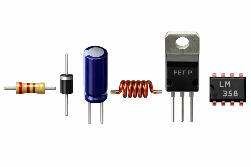 Components used to design analog electronics circuit