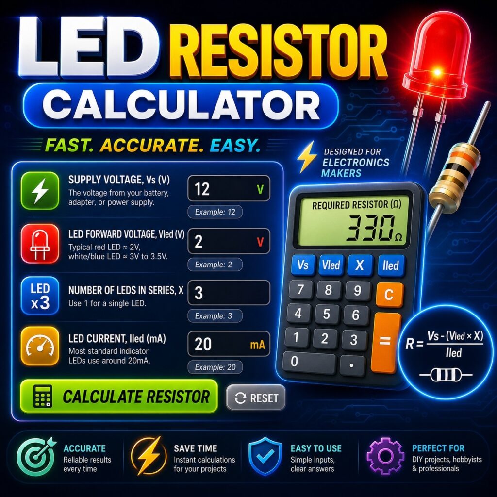 LED current limiting resistor calculator
