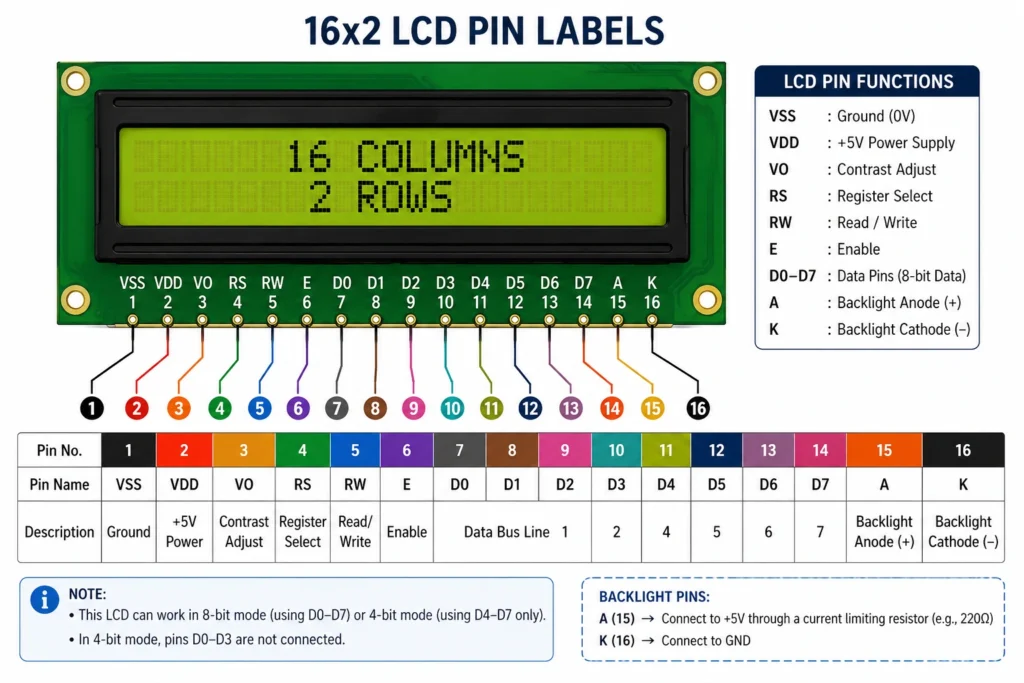 1602 pinout label