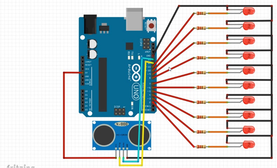 LED Distance Indicator with Ultrasonic Sensor